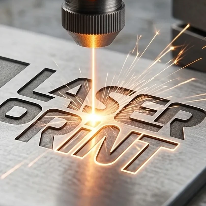 Lasersko graviranje logotipa u metalnoj ploči
